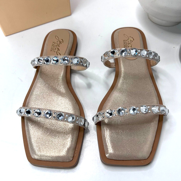 Jewel Badgley Mischka Honesty Flat Sandals Gemstone Studded Straps Women 6.5 NWB - Picture 5 of 9